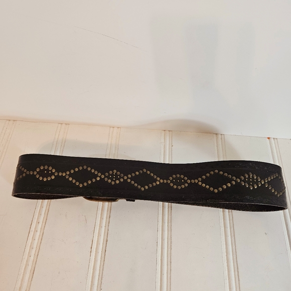 Vintage Fossil Studded Brown Leather Belt Wide Western Moto Boho L main image 6
